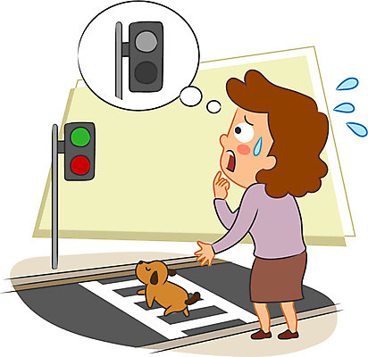 캐릭터 여자 컬러 일러스트 한명 성인 횡단보도 강아지 질병 색맹증 일러캐릭터 AI파일 1 의학 사람 반려동물 보행로 개 파일형식 벡터