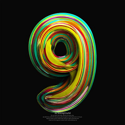 PSD 편집이미지 물결 백그라운드 곡선 추상 사람없음 컬러풀 숫자 3D 9 디지털합성 기하학 편집3D 문자 선 컬러 무늬 파일형식