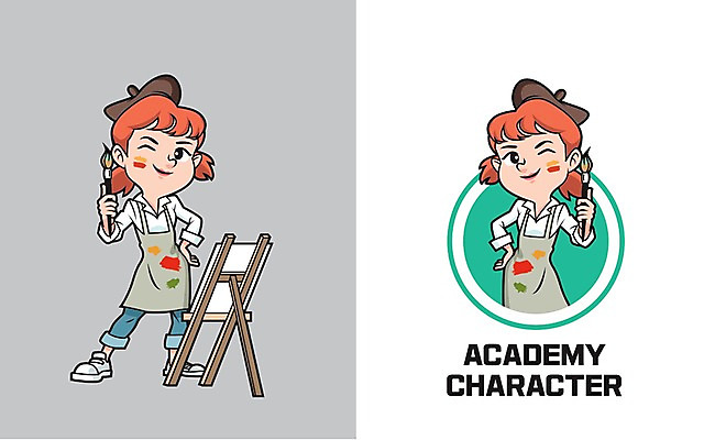 캐릭터 여자 교육 일러스트 청소년 미술 두명 이젤 화가 학원 일러캐릭터 AI파일 직업 문화예술 사람 미술도구 파일형식 벡터