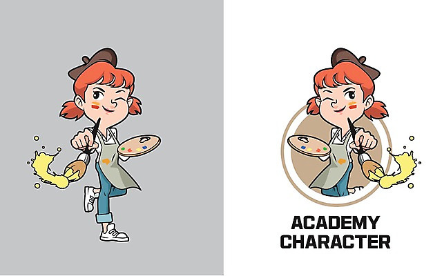 캐릭터 여자 교육 일러스트 청소년 두명 팔레트 그림 화가 학원 일러캐릭터 AI파일 직업 사람 파일형식 벡터