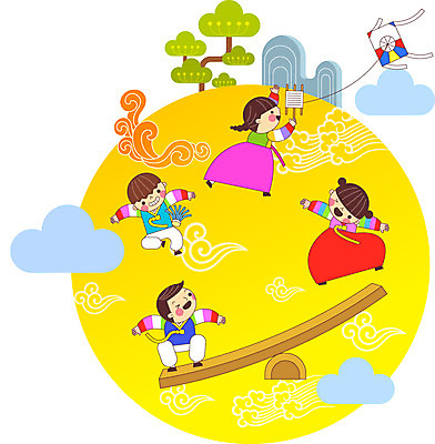 전신 나무 구름 여자 명절 남자 어린이 일러스트 가족 여러명 추석 전통놀이 보름달 한복 연날리기 널뛰기 제기차기 어린이만 국내일러스트 AI파일 자연요소 식물 한국전통 전통 기념일 다수 관계 놀이 사람 달 전통의상 파일형식 벡터