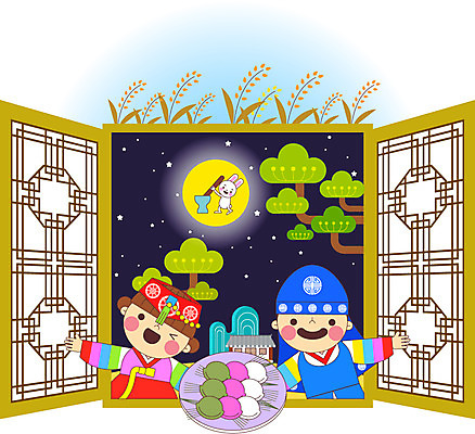 나무 여자 명절 남자 어린이 일러스트 창문 남매 상반신 두명 추석 보름달 한복 송편 떡방아 국내일러스트 AI파일 식물 한국전통 전통 기념일 가족 떡 사람 달 전통의상 방아 파일형식 벡터