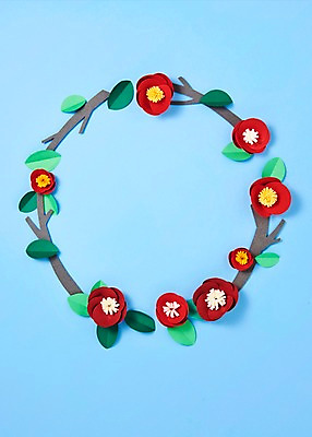 포토 JPG 스튜디오촬영 꽃 종이 사진 프레임 실내 사람없음 나뭇가지 보자기 페이퍼아트 종이공예 동백 국내포토 나무 식물 내부 공예 파일형식 천_직물