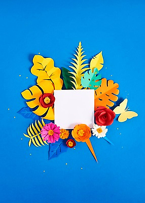 포토 JPG 스튜디오촬영 꽃 종이 나비 잎 사진 나뭇잎 프레임 실내 사람없음 컬러풀 보자기 페이퍼아트 종이공예 버터플라이 스타티스 국내포토 식물 컬러 곤충 내부 공예 파일형식 천_직물