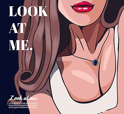 여자 일러스트 목걸이 한명 상반신 성인 신체부위 가슴 입술 팝아트 국내일러스트 AI파일 1 장신구 사람 그림 파일형식 벡터