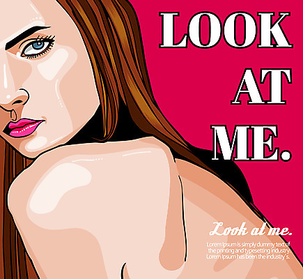 여자 일러스트 한명 상반신 성인 신체부위 등 팝아트 국내일러스트 AI파일 1 사람 그림 파일형식 벡터