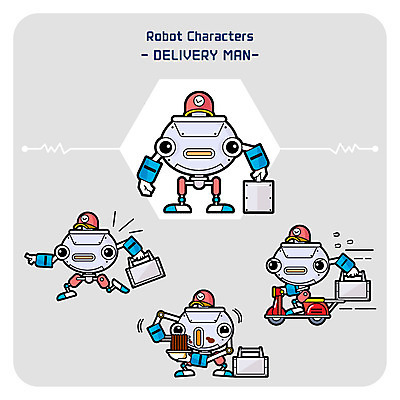 캐릭터 일러스트 사람없음 세트 오토바이 배달원 짜장면 로봇 철가방 사물캐릭터 일러캐릭터 AI파일 직업 가방 중식 바이크 파일형식 벡터