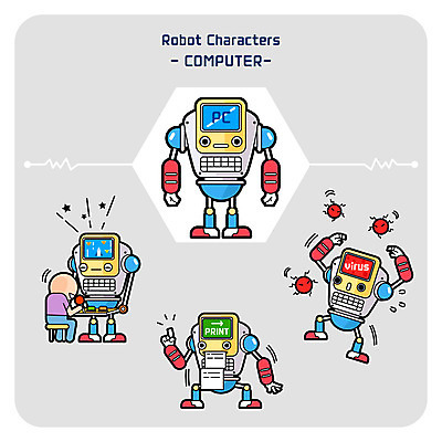 캐릭터 남자 일러스트 한명 컴퓨터 세트 게임 바이러스 인쇄 로봇 사물캐릭터 일러캐릭터 AI파일 1 놀이 사람 전자제품 파일형식 벡터