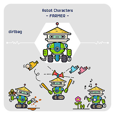 식물 캐릭터 꽃 일러스트 조류 사람없음 세트 농사 확성기 방망이 농부 로봇 물주기 사물캐릭터 일러캐릭터 AI파일 동물 직업 농업 모션 파일형식 벡터