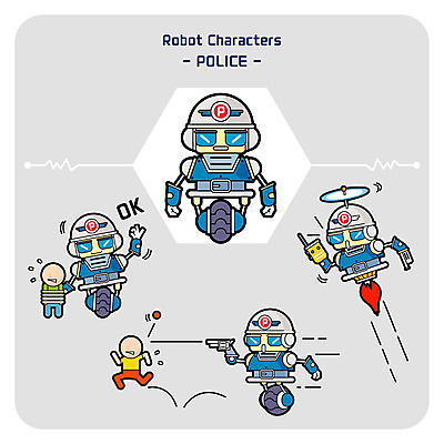 캐릭터 남자 일러스트 두명 세트 권총 경찰 범죄인 로봇 무전기 검거 사물캐릭터 체포 출동 일러캐릭터 AI파일 직업 모션 무선통신 사람 총 범죄 파일형식 벡터