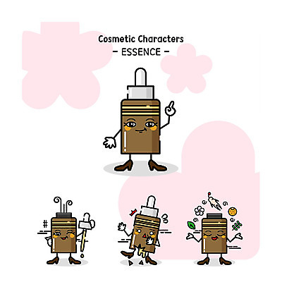 캐릭터 꽃 일러스트 나뭇잎 사람없음 세트 뷰티 화장품 인삼 깨짐 사물캐릭터 에센스 일러캐릭터 AI파일 식물 컨셉 잎 삼 파일형식 벡터