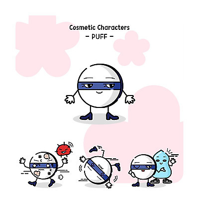 캐릭터 일러스트 사람없음 세트 뷰티 화장품 지저분함 퍼프 박테리아 사물캐릭터 일러캐릭터 AI파일 의학 감각 파일형식 벡터