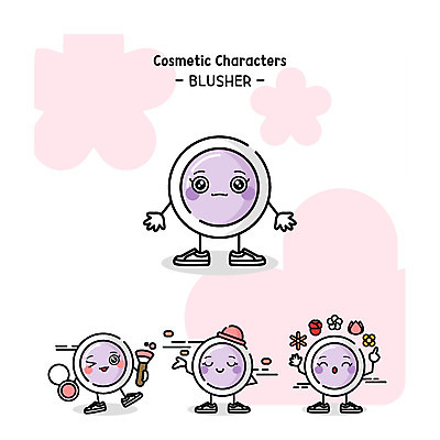 캐릭터 일러스트 사람없음 세트 뷰티 화장품 볼터치 메이크업브러쉬 사물캐릭터 일러캐릭터 AI파일 화장 붓 파일형식 벡터