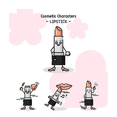 캐릭터 일러스트 사람없음 세트 뷰티 화장품 손상 립스틱 사물캐릭터 일러캐릭터 AI파일 컨셉 파일형식 벡터