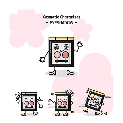 캐릭터 일러스트 사람없음 세트 뷰티 화장품 아이섀도 사물캐릭터 일러캐릭터 아이섀도브러쉬 AI파일 메이크업브러쉬 파일형식 벡터