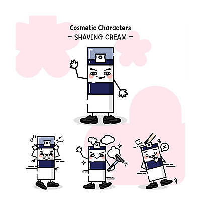 캐릭터 일러스트 사람없음 세트 뷰티 화장품 거품 면도 면도크림 사물캐릭터 일러캐릭터 AI파일 모션 위생용품 파일형식 벡터