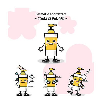 캐릭터 일러스트 사람없음 세트 뷰티 화장품 거품 세수 사물캐릭터 클렌징폼 일러캐릭터 AI파일 청결 세안용품 파일형식 벡터