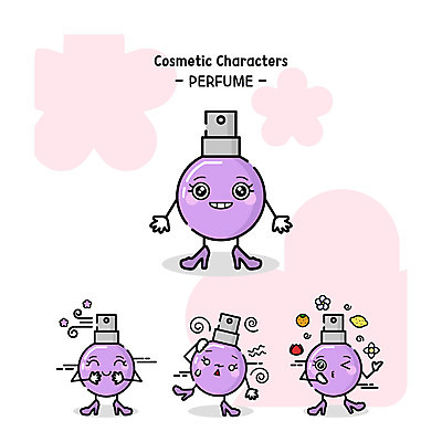 캐릭터 일러스트 사람없음 세트 뷰티 화장품 향수 향기 사물캐릭터 일러캐릭터 AI파일 냄새 파일형식 벡터