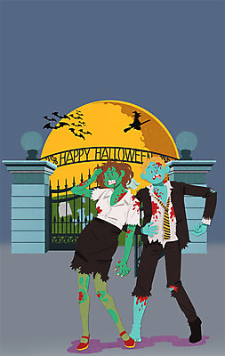 전신 PSD 여자 남자 일러스트 성인 두명 분장 할로윈 보름달 마녀 박쥐 변장 좀비 국내일러스트 포유류 사람 달 파일형식