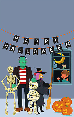 전신 PSD 여자 남자 어린이 일러스트 창문 해골 여러명 상반신 성인 할로윈 초승달 무서움 마녀 가랜드 몬스터 미라 잭오랜턴 프랑켄슈타인 국내일러스트 감정 다수 뼈 사람 달 파티용품 파일형식