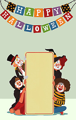 PSD 여자 남자 어린이 일러스트 해골 프레임 여러명 상반신 분장 할로윈 피에로 마녀 변장 가랜드 프레임일러스트 국내일러스트 다수 뼈 사람 파티용품 파일형식