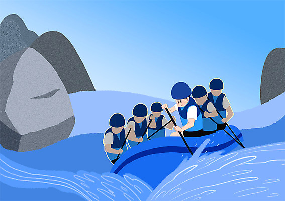 PSD 남자 스포츠 일러스트 여러명 상반신 성인 운동 바위 수상스포츠 급류 급류타기 국내일러스트 다수 건강 사람 돌_바위 파일형식