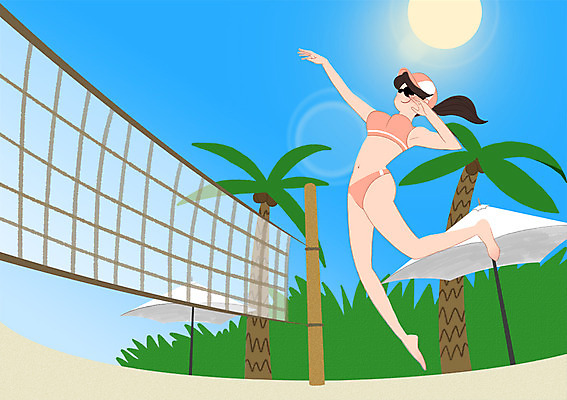 전신 PSD 여자 수영복 스포츠 일러스트 한명 성인 여름 야자수 운동 태양 점프 네트 비치발리볼 스파이크 국내일러스트 자연요소 나무 1 옷 계절 모션 건강 사람 비치볼 배구 파일형식