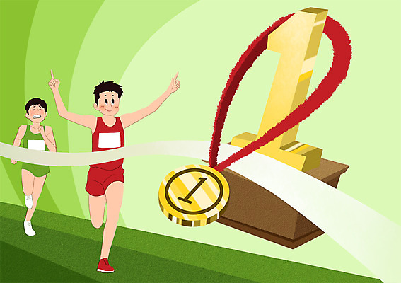 전신 PSD 남자 스포츠 일러스트 성인 두명 달리기 운동 육상스포츠 트로피 금메달 국내일러스트 모션 건강 사람 상_우승 메달 파일형식