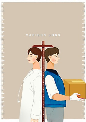 PSD 직업 남자 일러스트 들기 상반신 성인 두명 의사 등맞대기 택배기사 키재기 택배상자 국내일러스트 모션 사람 상자 의료진 배달원 측정 택배 키_신체 파일형식