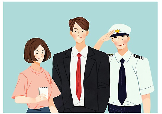 PSD 직업 여자 남자 일러스트 들기 상반신 성인 세명 다이어리 직장인 경찰 작가 경례 국내일러스트 모션 사람 사무용품 인사 파일형식