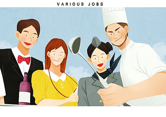 PSD 직업 여자 남자 일러스트 여러명 상반신 성인 와인 요리사 직장인 승무원 국자 바텐더 국내일러스트 다수 주방용품 주류 사람 파일형식