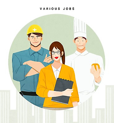 PSD 직업 여자 남자 채소 일러스트 들기 상반신 성인 세명 요리사 공책 작가 공사인부 국내일러스트 모션 문구용품 사람 파일형식 건설근로자