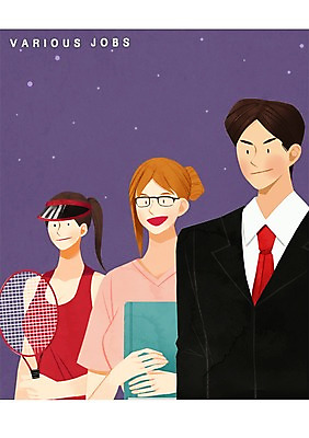 PSD 직업 여자 남자 일러스트 들기 상반신 성인 책 세명 교사 테니스라켓 직장인 테니스선수 국내일러스트 모션 운동선수 사람 테니스 라켓 파일형식