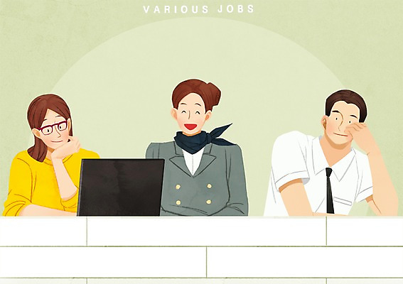 PSD 직업 여자 남자 일러스트 상반신 성인 세명 노트북 직장인 승무원 작가 국내일러스트 사람 전자제품 파일형식