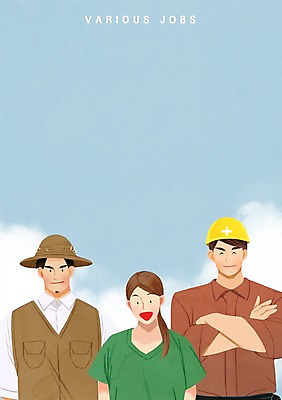 PSD 구름 직업 여자 남자 일러스트 하늘 상반신 성인 세명 간호사 농부 공사인부 국내일러스트 자연요소 사람 의료진 파일형식 건설근로자