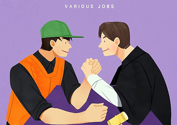 PSD 직업 남자 일러스트 상반신 성인 두명 택배기사 판사 팔씨름 국내일러스트 놀이 사람 배달원 법률가 파일형식