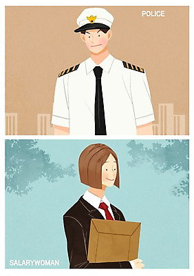 PSD 나무 직업 여자 남자 일러스트 서류봉투 상반신 성인 두명 건물 직장인 경찰 국내일러스트 식물 건축물 봉투 사람 파일형식