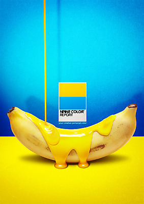 PSD 편집이미지 컬러 바나나 사람없음 파란색 노란색 물감 디지털합성 합성 조합 이미지편집 컬러칩 과일 미술도구 파일형식