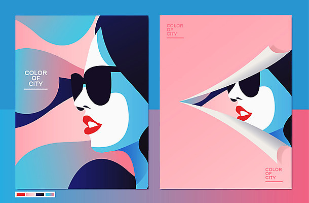 여자 종이 얼굴 물결 컬러 백그라운드 일러스트 상반신 성인 두명 선글라스 국내일러스트 컬러칩 AI파일 안경 사람 신체부위 파일형식 벡터