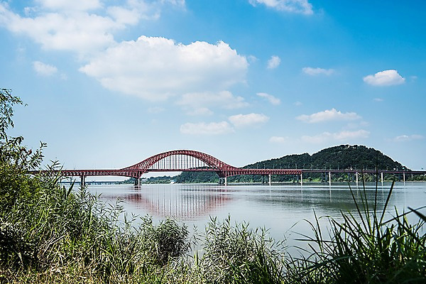 포토 JPG 주간 나무 구름 건축 하늘 서울 한국 그림자 풍경 사람없음 야외 풀 한강 방화대교 한강다리 가교 국내포토 자연요소 식물 건축물 아시아 다리_건축물 랜드마크 파일형식