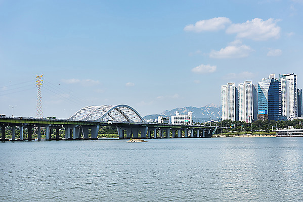 포토 JPG 주간 나무 건축 하늘 서울 한국 풍경 빌딩 사람없음 야외 건물 한강 한강다리 가교 양화대교 국내포토 자연요소 식물 건축물 아시아 다리_건축물 랜드마크 파일형식
