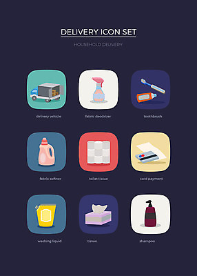 아이콘 사람없음 세트 트럭 신용카드 칫솔 배송 웹아이콘 치약 샴푸 각티슈 두루마리화장지 방향제 섬유유연제 2D아이콘 AI파일 자동차 금융 위생용품 화장지 파일형식 벡터