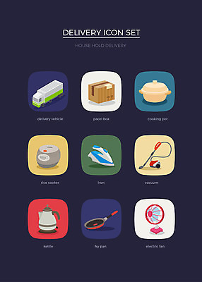아이콘 사람없음 세트 상자 트럭 선풍기 프라이팬 냄비 배송 웹아이콘 청소기 다리미 밥솥 전기포트 2D아이콘 AI파일 자동차 주방용품 전자제품 가전제품 솥 청소도구 파일형식 벡터