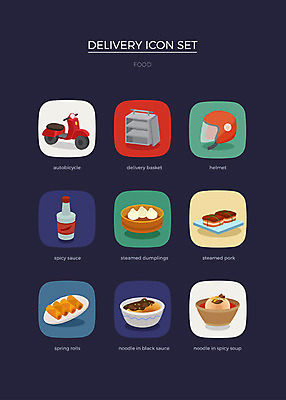 아이콘 사람없음 세트 오토바이 짜장면 헬멧 배송 만두 웹아이콘 짬뽕 철가방 춘권 핫소스 음식배달 2D아이콘 AI파일 음식 가방 중식 바이크 소스_음식 보호장비 파일형식 벡터
