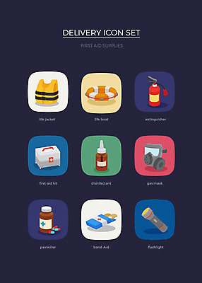 아이콘 사람없음 세트 손전등 반창고 구급상자 배송 웹아이콘 구명조끼 소화기 방독면 소독약 진통제 구명부환 2D아이콘 AI파일 조명 마스크 약 의료용품 안전장비 소방 튜브 구조용품 파일형식 벡터