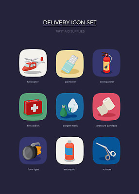 아이콘 가위 사람없음 세트 손전등 헬리콥터 구급상자 배송 웹아이콘 소화기 산소마스크 압박붕대 진통제 2D아이콘 AI파일 문구용품 조명 비행기 마스크 약 의료용품 안전장비 소방 파일형식 벡터