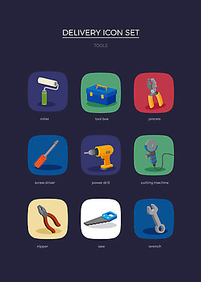 아이콘 사람없음 세트 스패너 드라이버 공구함 드릴 배송 웹아이콘 롤러 톱 펜치 니퍼 절단기 2D아이콘 AI파일 기계 공구 파일형식 벡터