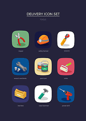아이콘 사람없음 세트 페인트 스패너 안전모 공구함 배송 웹아이콘 롤러 볼트 장도리 니퍼 전동드릴 2D아이콘 AI파일 공구 헬멧 안전장비 드릴 파일형식 벡터