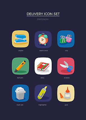 아이콘 사람없음 세트 볼펜 자명종 쓰레기통 일기 스테이플러 배송 클립 웹아이콘 형광펜 가위질 접착풀 2D아이콘 AI파일 시계 문구용품 가위_도구 펜 사무용품 알람 풀_접착제 파일형식 벡터