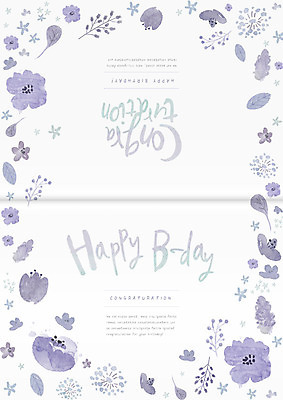 템플릿 꽃 카드템플릿 캘리그라피 사람없음 보라색 생일 초대장 생일축하 생일카드 이미지템플릿 AI파일 식물 기념일 컬러 카드_감사 축하 파일형식 벡터